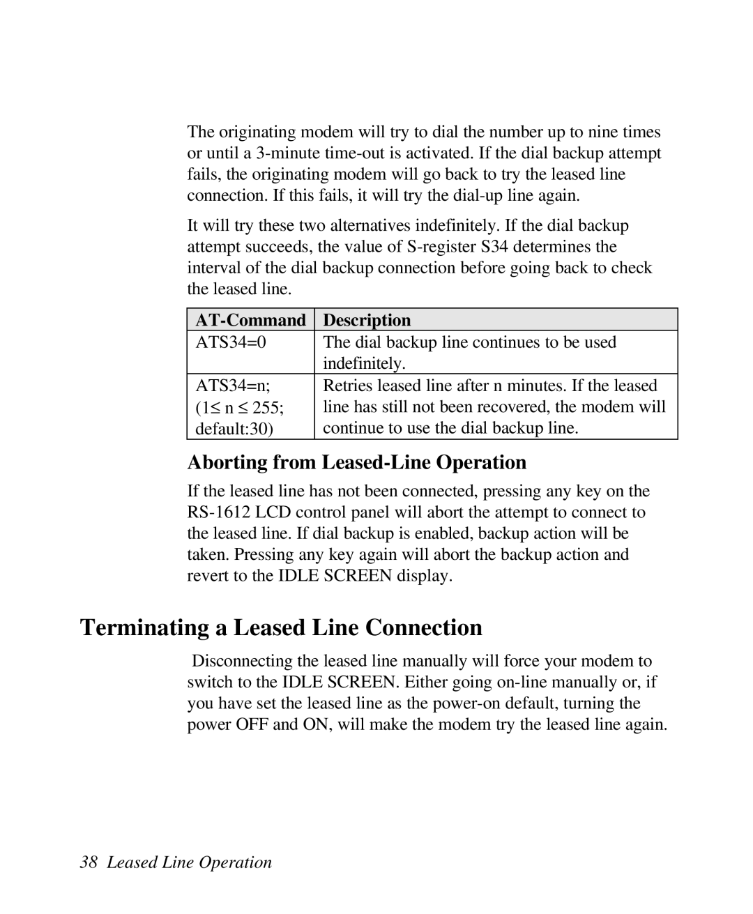 ZyXEL Communications U-336R/RE manual Terminating a Leased Line Connection, Aborting from Leased-Line Operation 