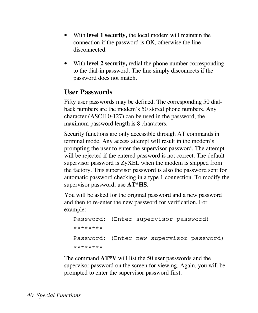 ZyXEL Communications U-336R/RE manual User Passwords 