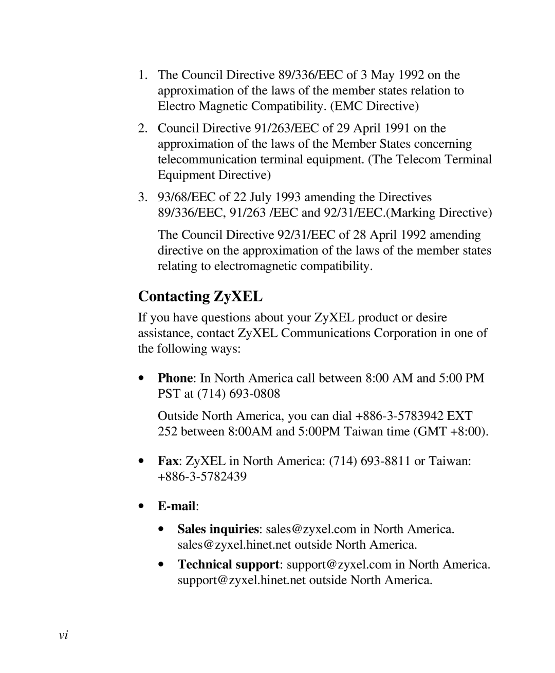 ZyXEL Communications U-336R/RE manual Contacting ZyXEL, ∙ E-mail 