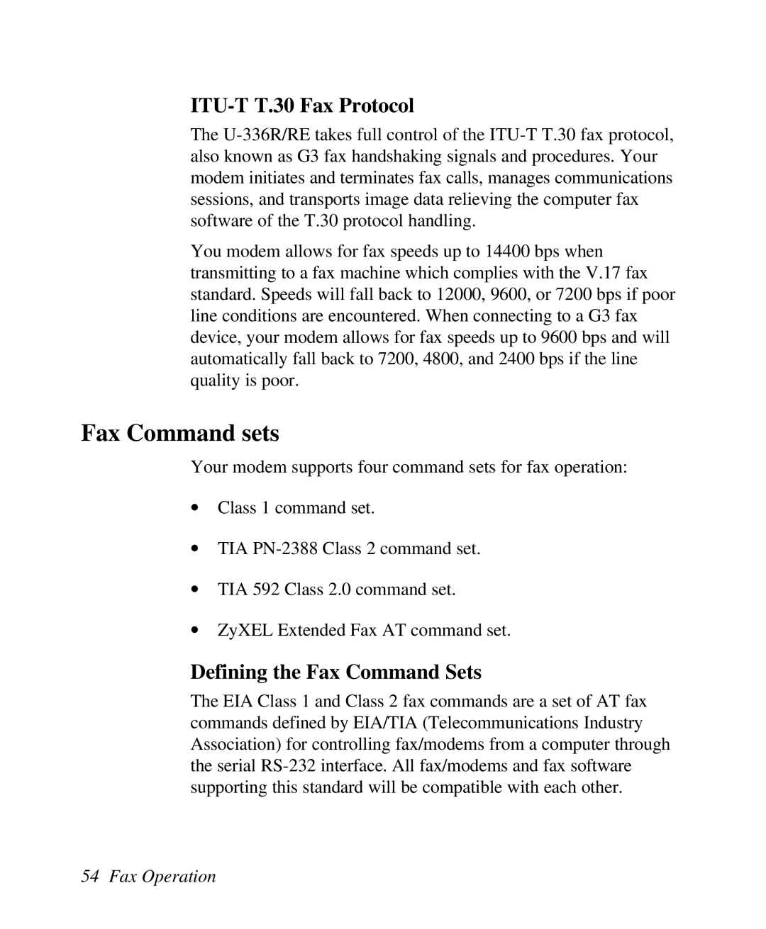 ZyXEL Communications U-336R/RE manual Fax Command sets, ITU-T T.30 Fax Protocol, Defining the Fax Command Sets 