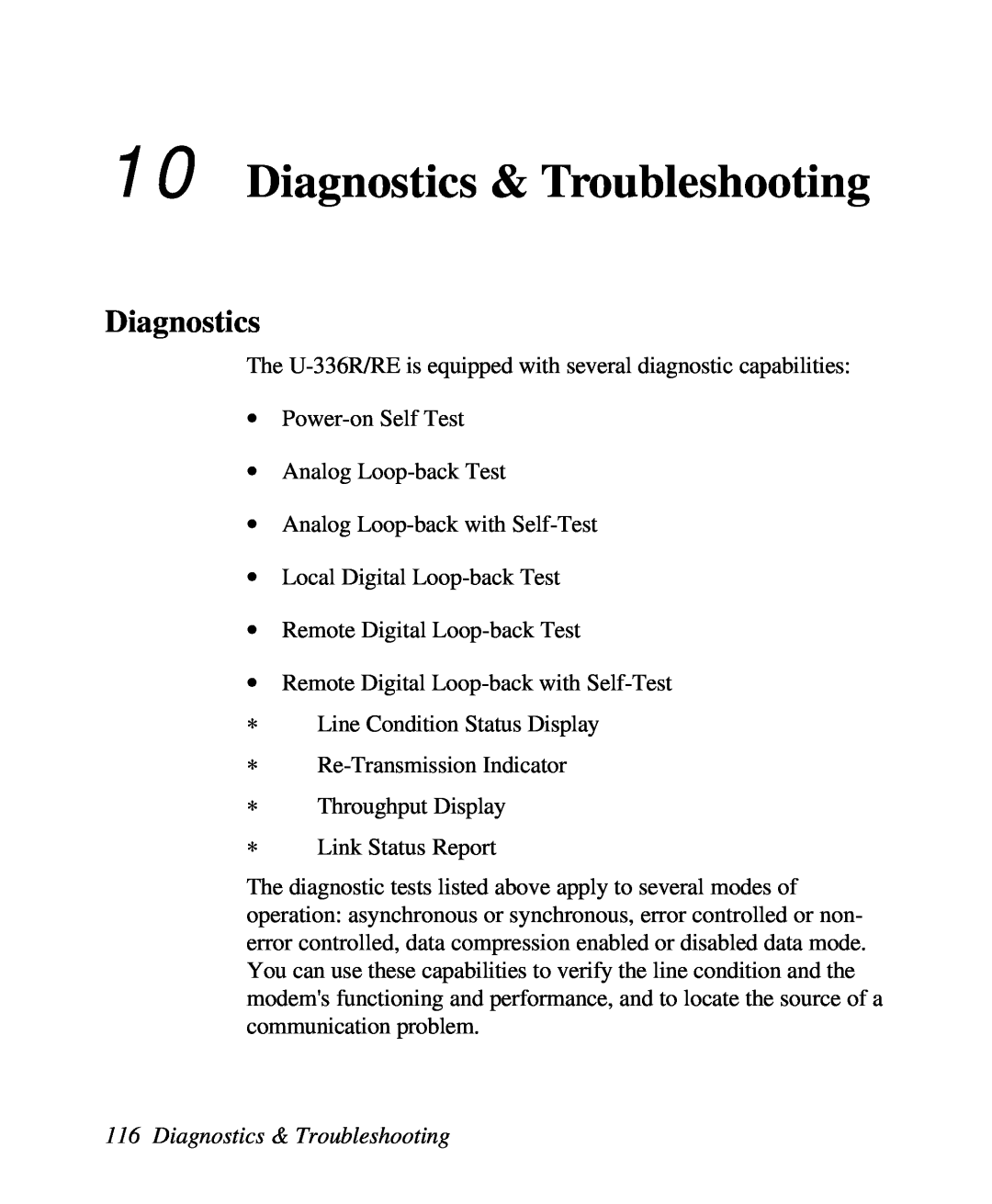ZyXEL Communications U-336R/RE manual Diagnostics & Troubleshooting 