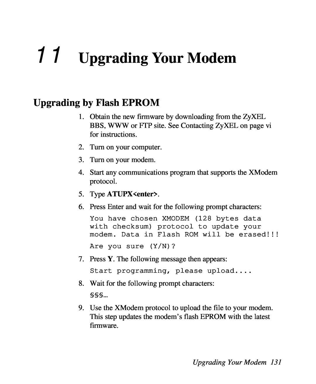 ZyXEL Communications U-336R/RE manual Upgrading Your Modem, Upgrading by Flash EPROM 
