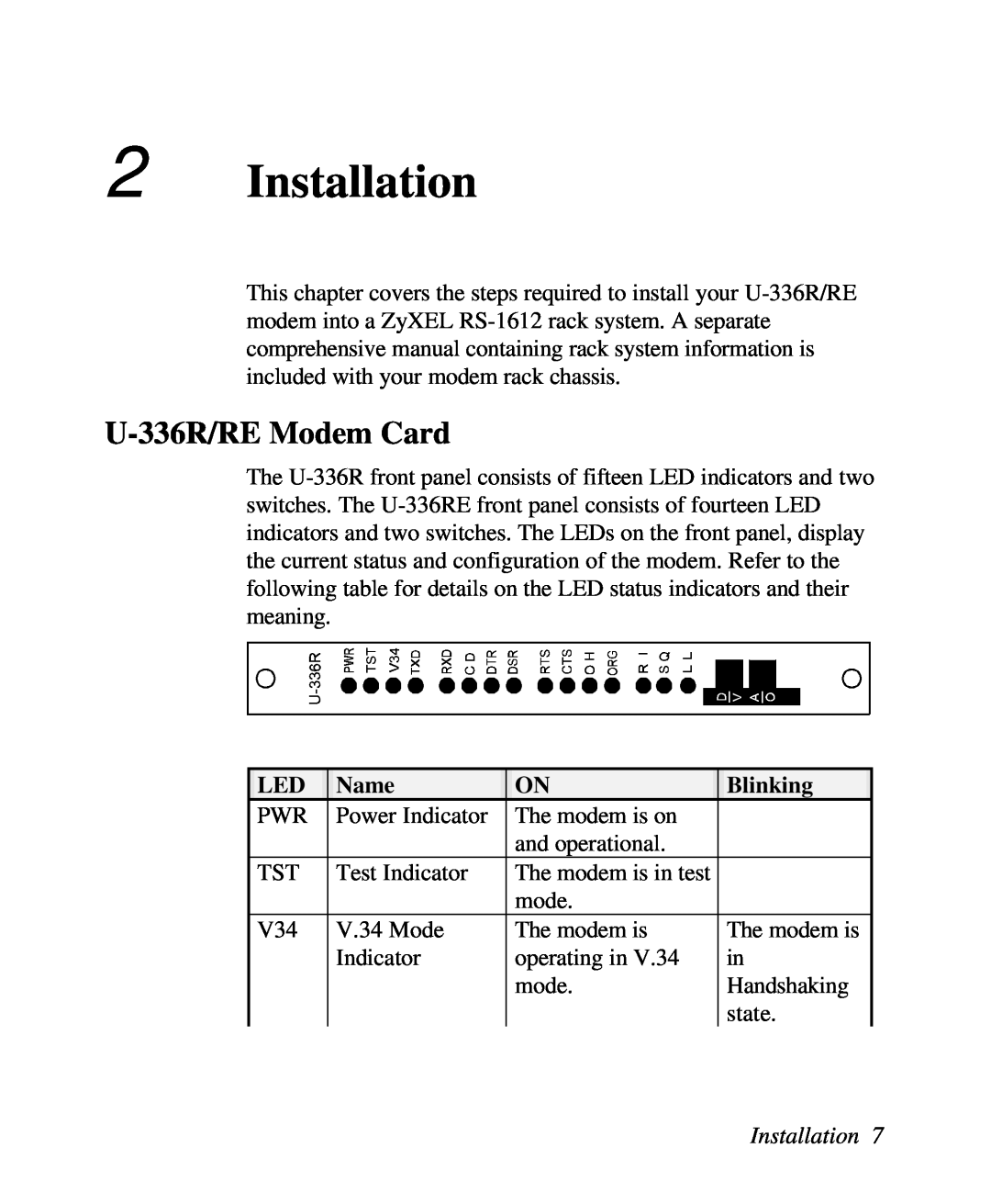 ZyXEL Communications manual Installation, U-336R/RE Modem Card 