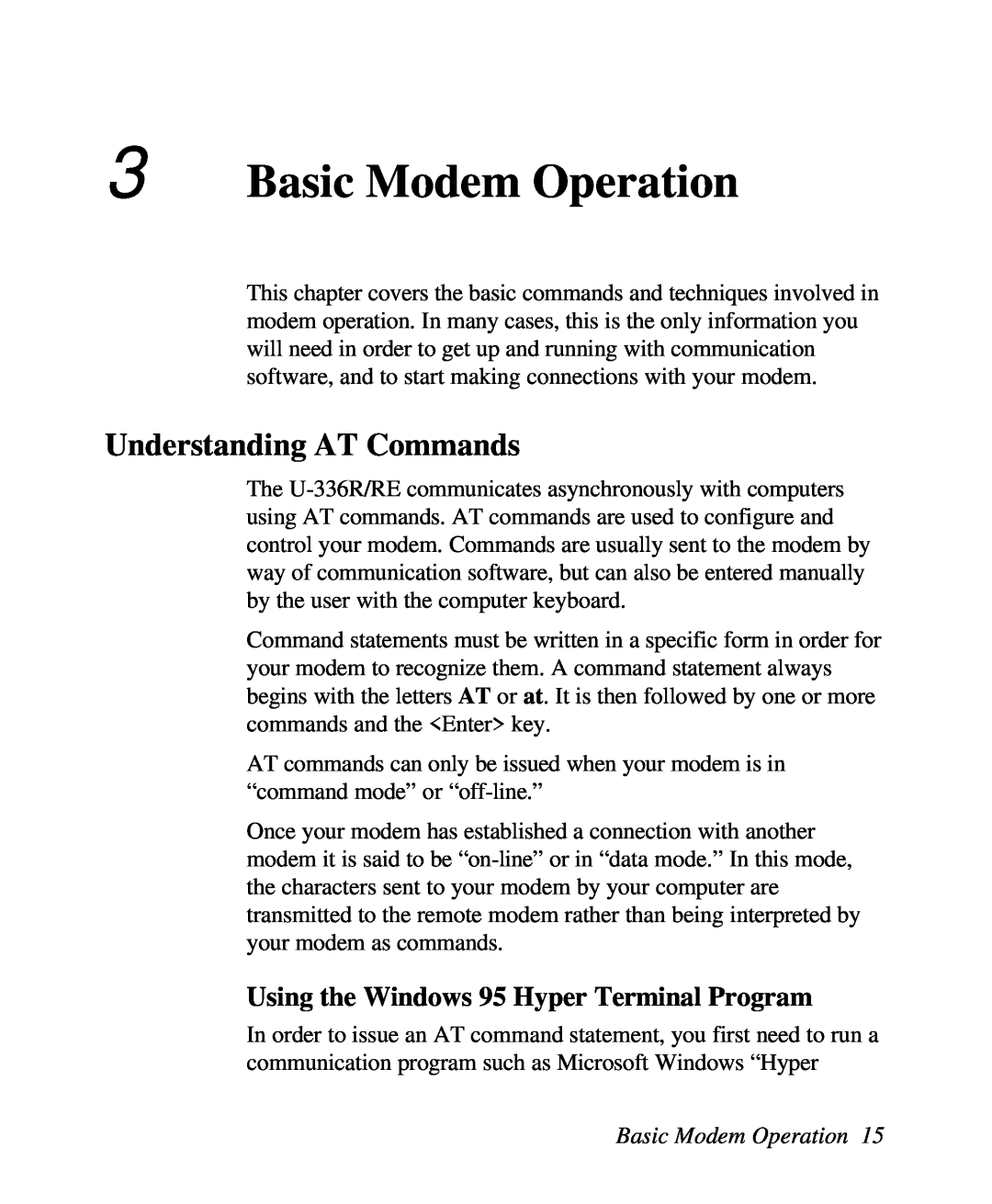 ZyXEL Communications U-336R/RE manual Basic Modem Operation, Understanding AT Commands 