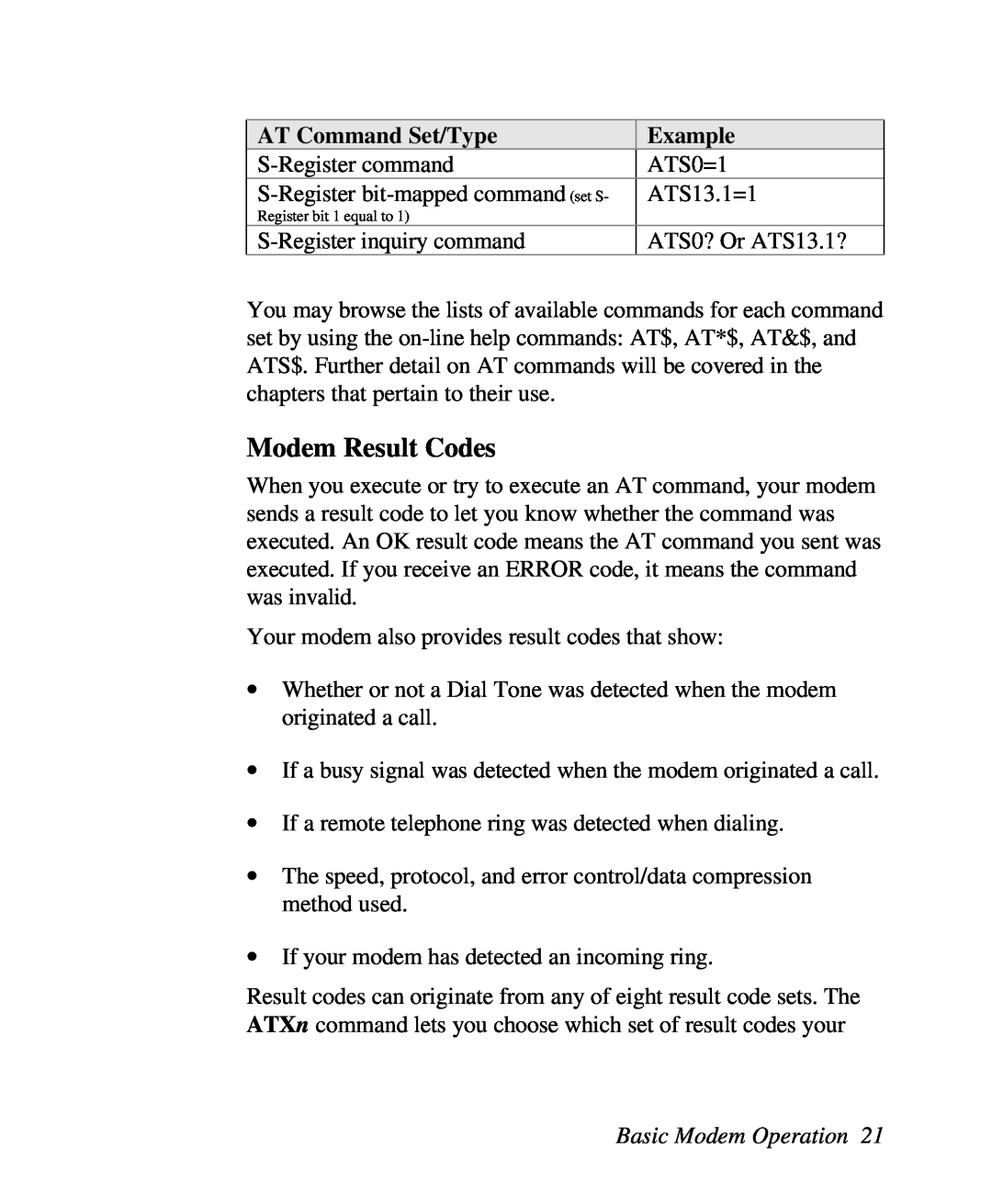 ZyXEL Communications U-336R/RE manual Modem Result Codes, Basic Modem Operation 
