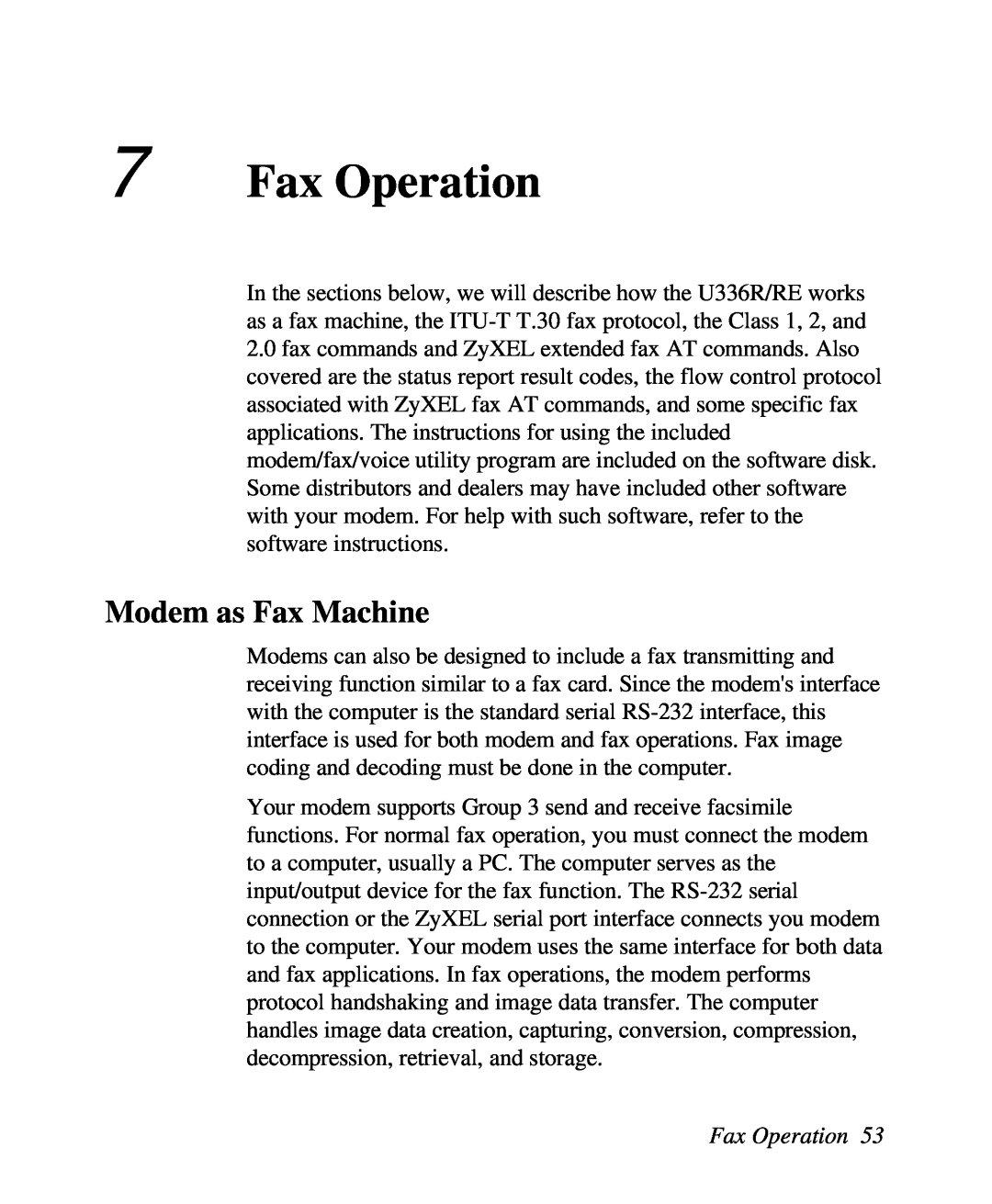 ZyXEL Communications U-336R/RE manual Fax Operation, Modem as Fax Machine 