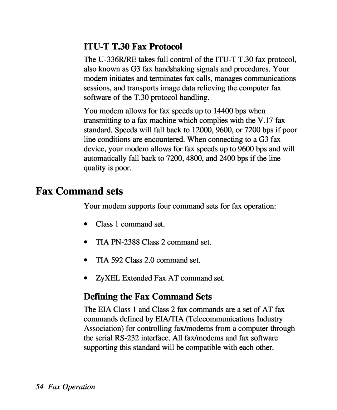 ZyXEL Communications U-336R/RE Fax Command sets, ITU-T T.30 Fax Protocol, Defining the Fax Command Sets, Fax Operation 