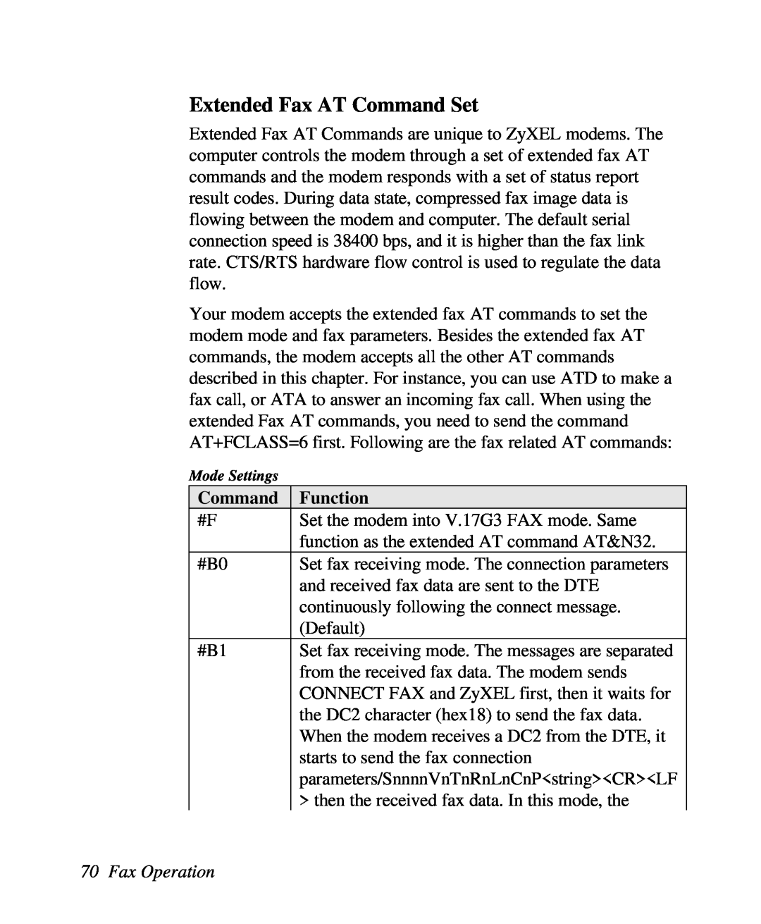 ZyXEL Communications U-336R/RE manual Extended Fax AT Command Set, Fax Operation 