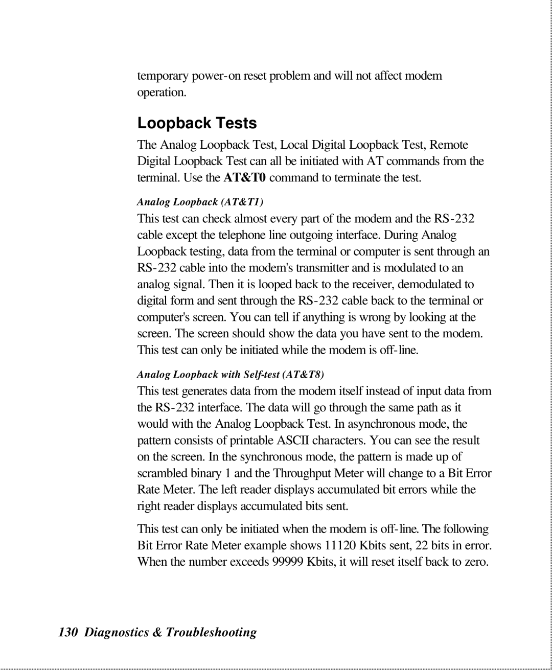 ZyXEL Communications U-336SA user manual Loopback Tests 