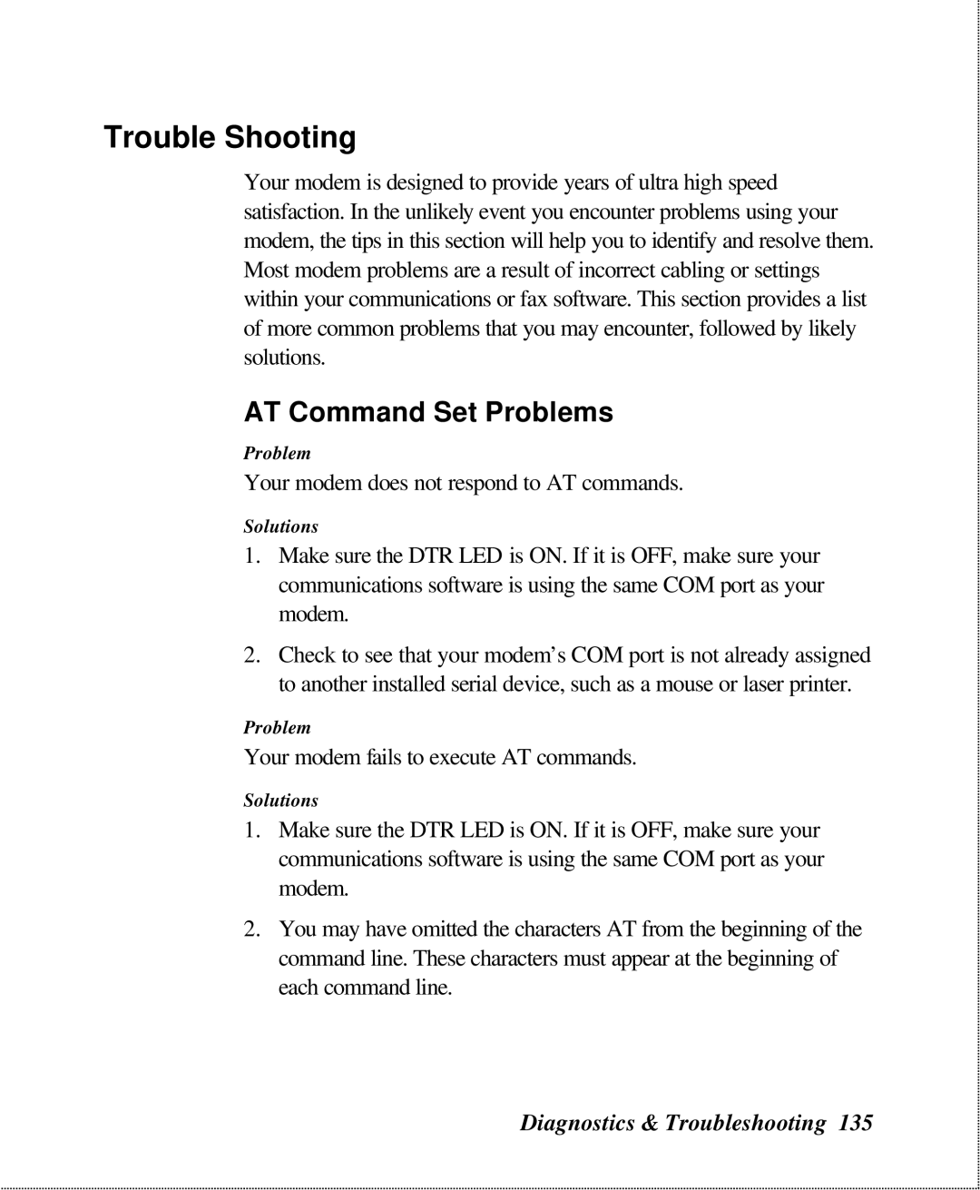 ZyXEL Communications U-336SA user manual Trouble Shooting, AT Command Set Problems 