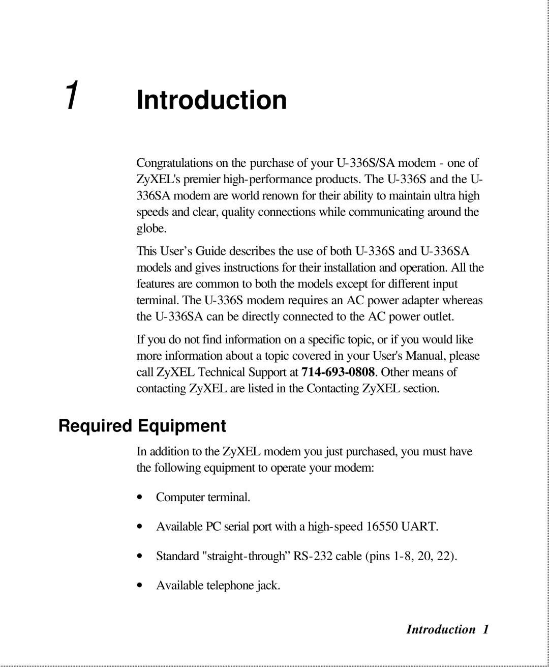 ZyXEL Communications U-336SA user manual Introduction, Required Equipment 