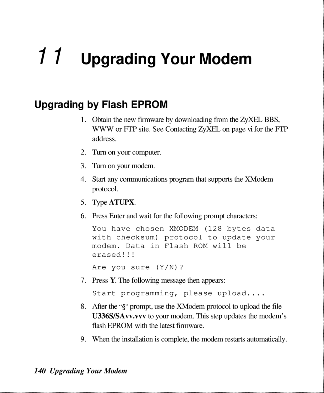 ZyXEL Communications U-336SA user manual Upgrading Your Modem, Upgrading by Flash Eprom 