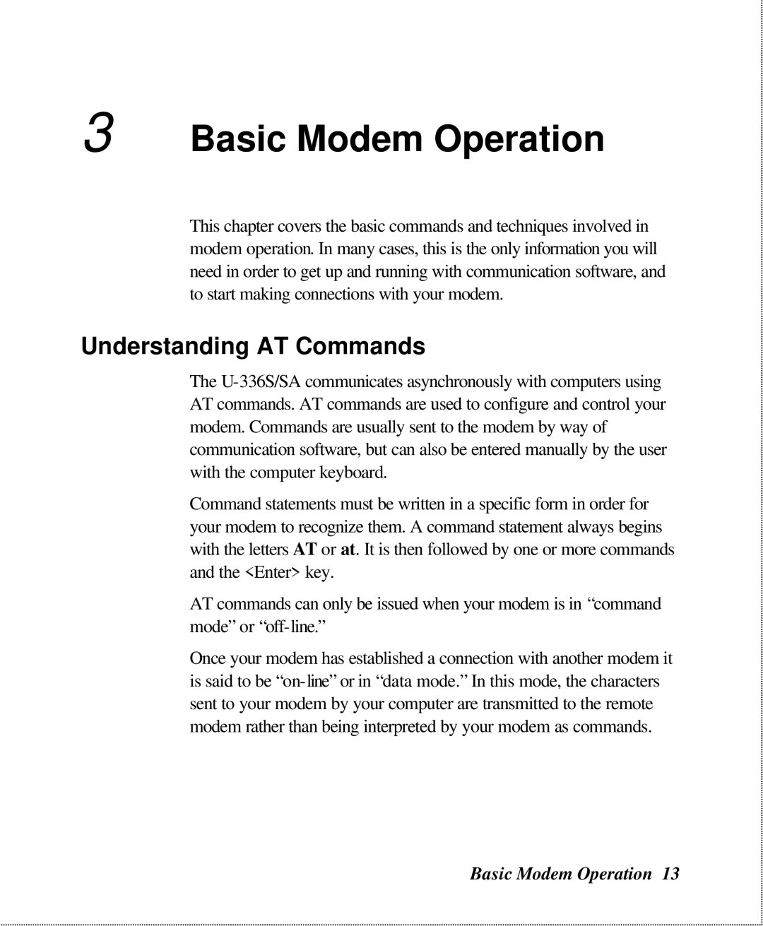 ZyXEL Communications U-336SA user manual Basic Modem Operation, Understanding AT Commands 