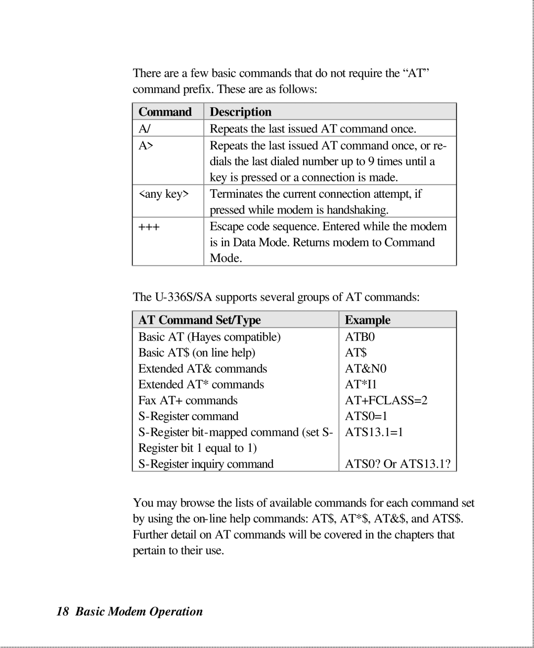 ZyXEL Communications U-336SA user manual AT Command Set/Type Example 