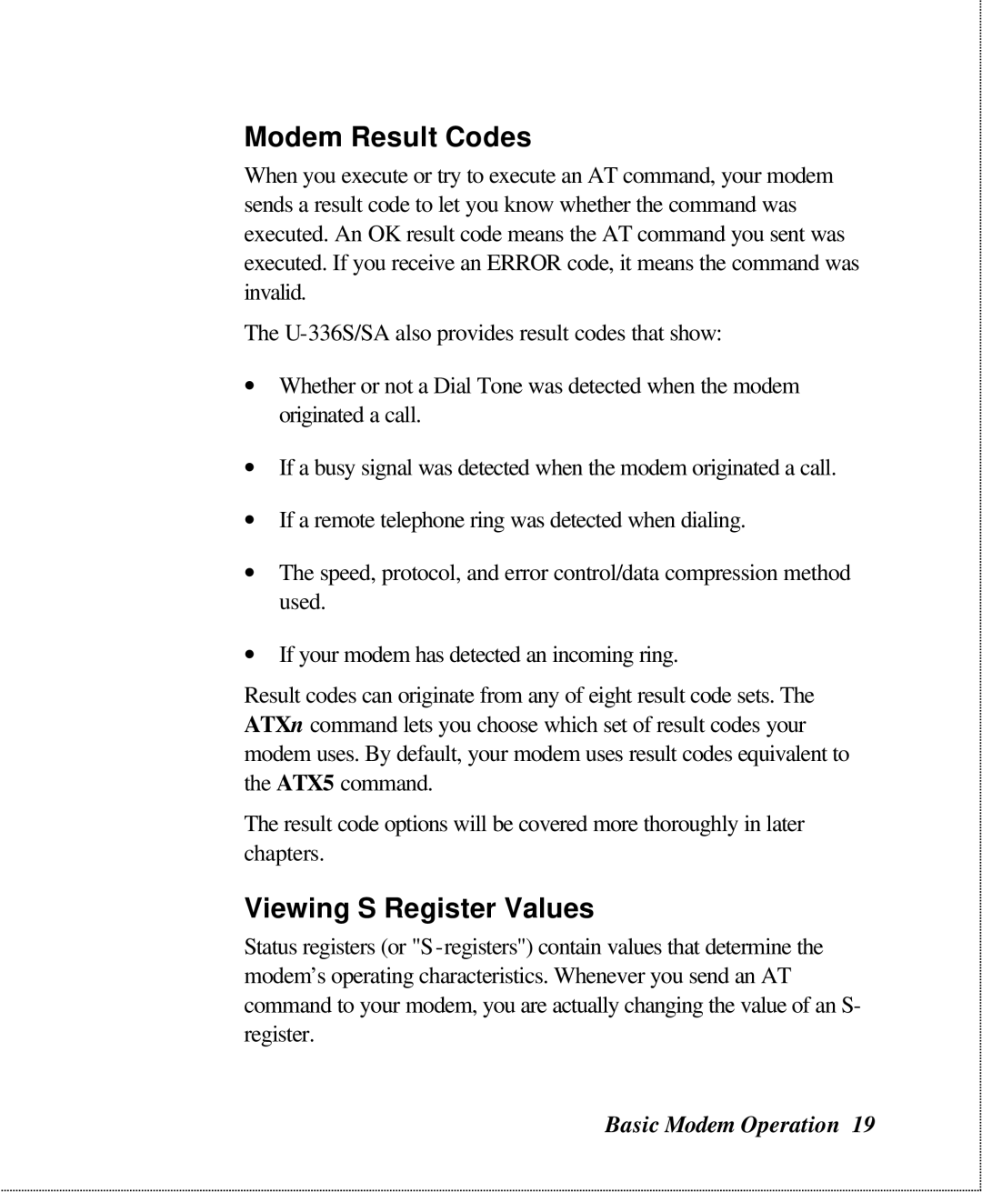 ZyXEL Communications U-336SA user manual Modem Result Codes, Viewing S Register Values 