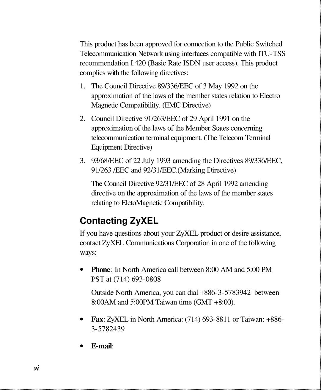 ZyXEL Communications U-336SA user manual Contacting ZyXEL, ∙ E-mail 