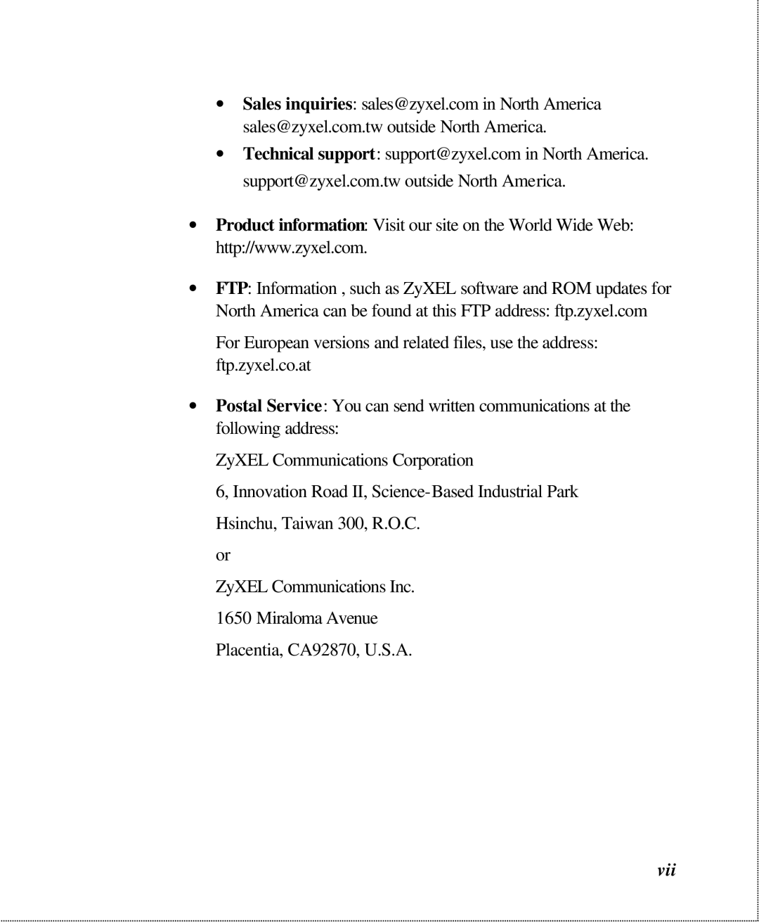 ZyXEL Communications U-336SA user manual Vii 