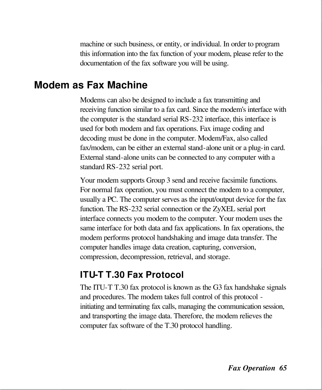 ZyXEL Communications U-336SA user manual Modem as Fax Machine, ITU-T T.30 Fax Protocol 