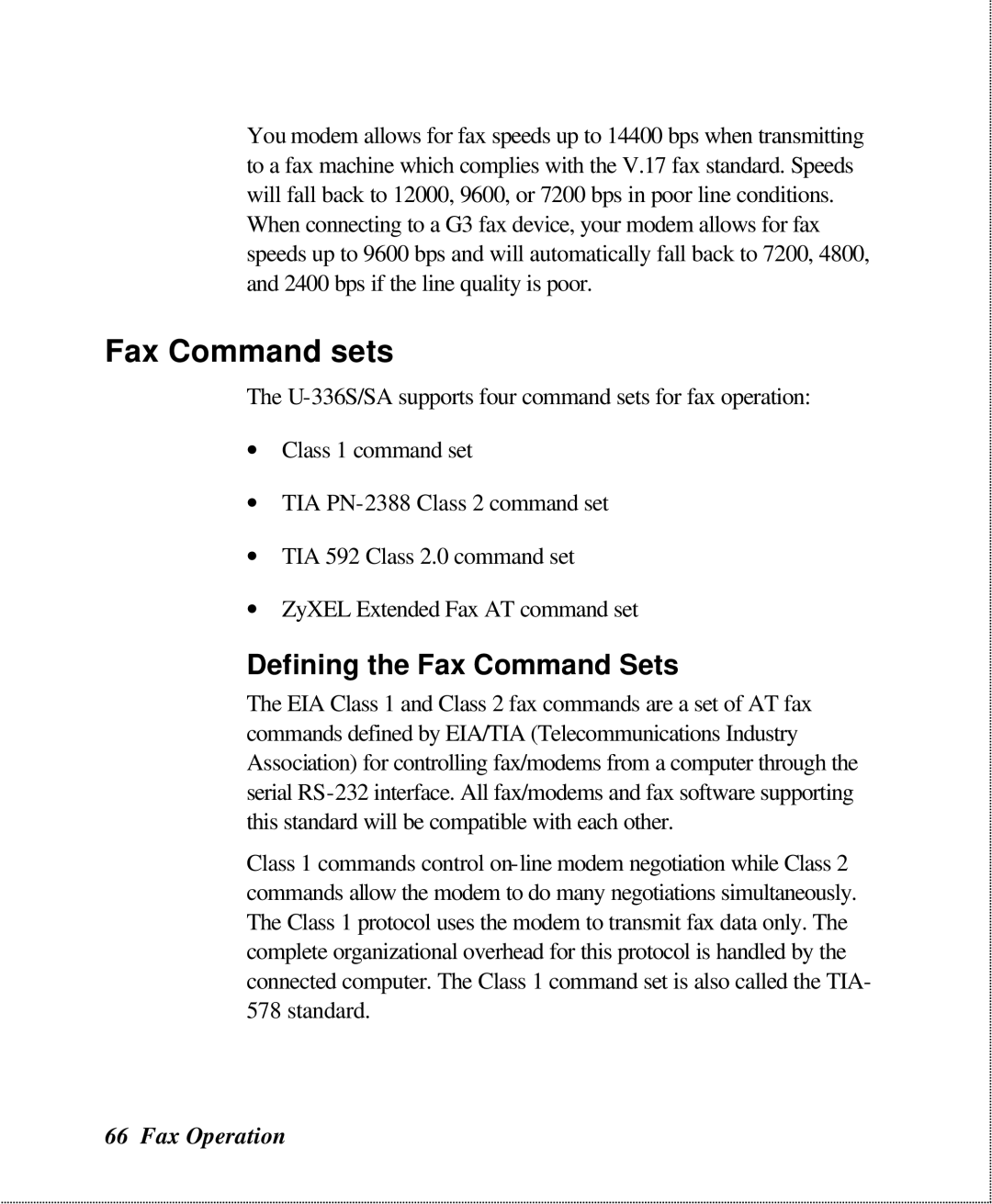 ZyXEL Communications U-336SA user manual Fax Command sets, Defining the Fax Command Sets 