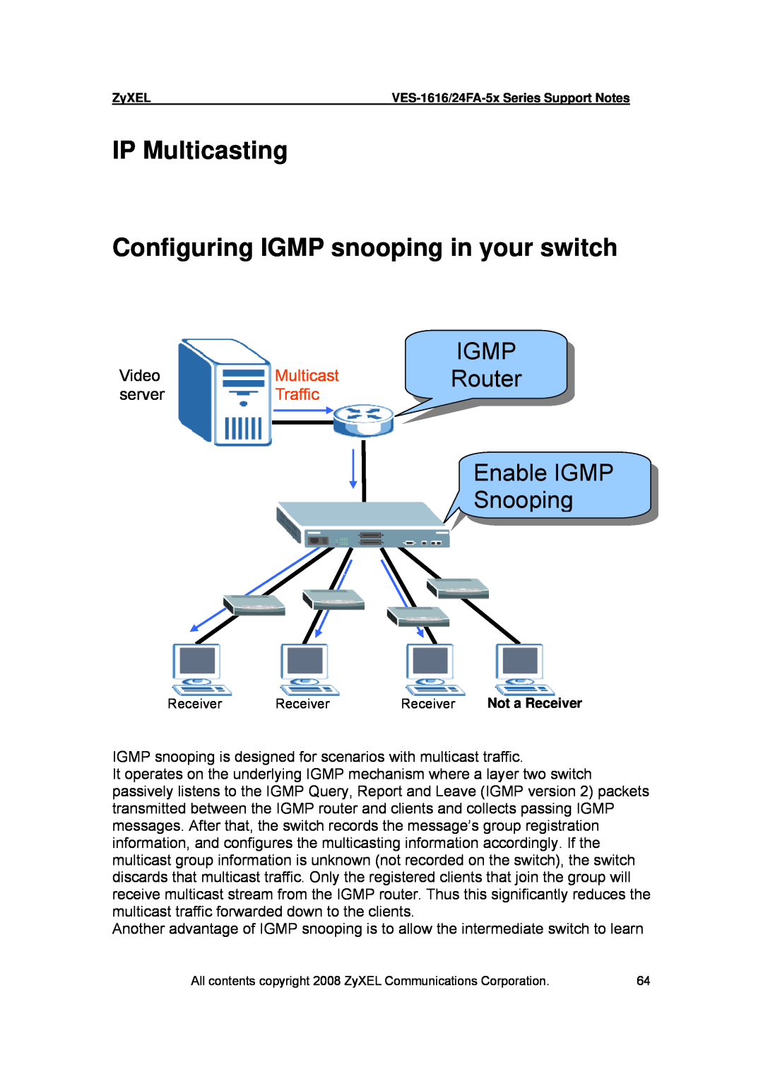 ZyXEL Communications VES-1616 IP Multicasting Configuring IGMP snooping in your switch, IGMP Router Enable IGMP Snooping 