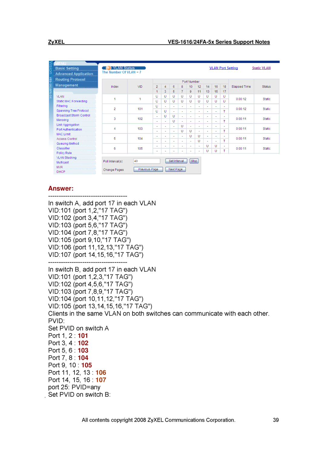 ZyXEL Communications VES-1616 manual Answer 