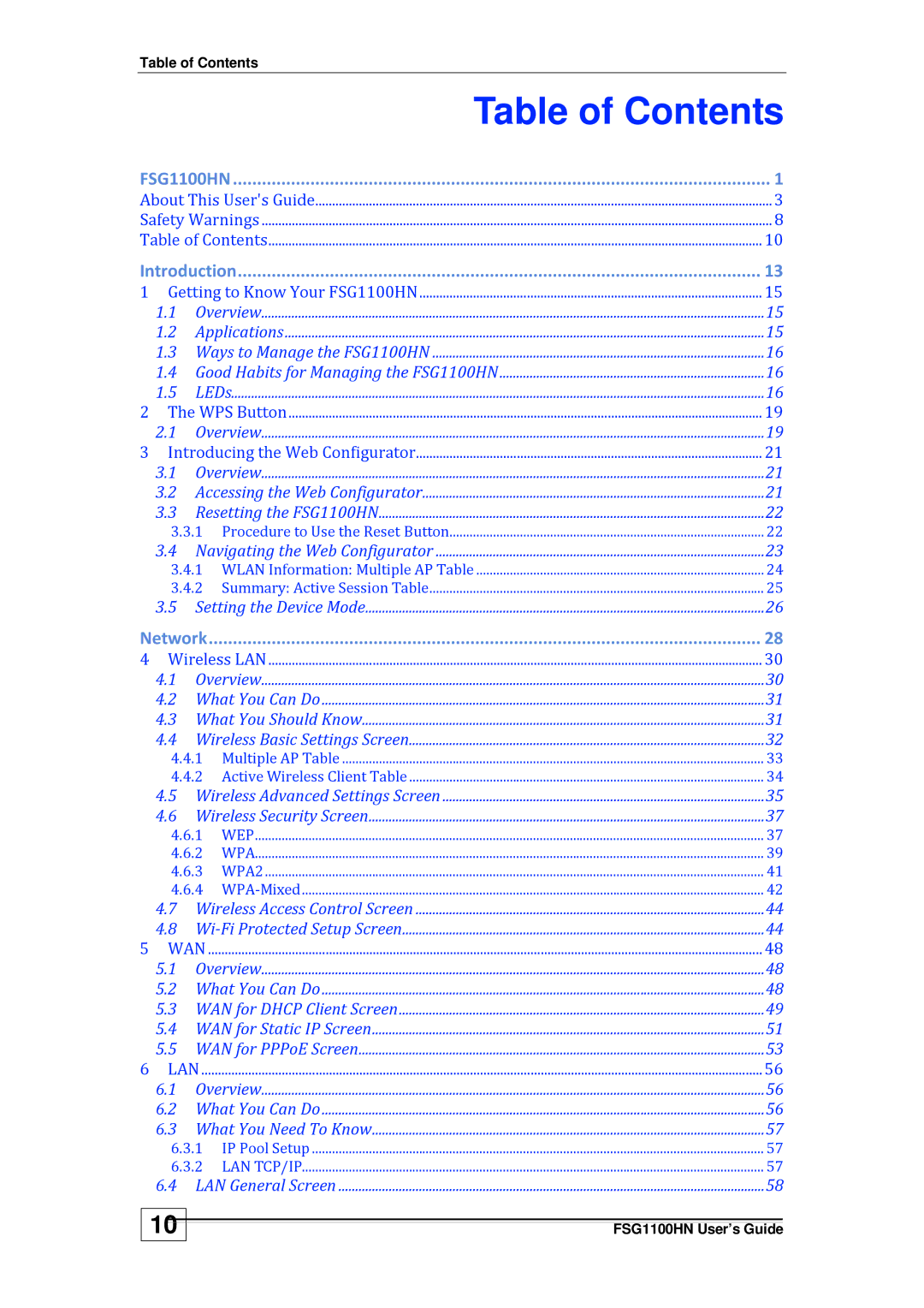 ZyXEL Communications wireless active fiber router manual Table of Contents 