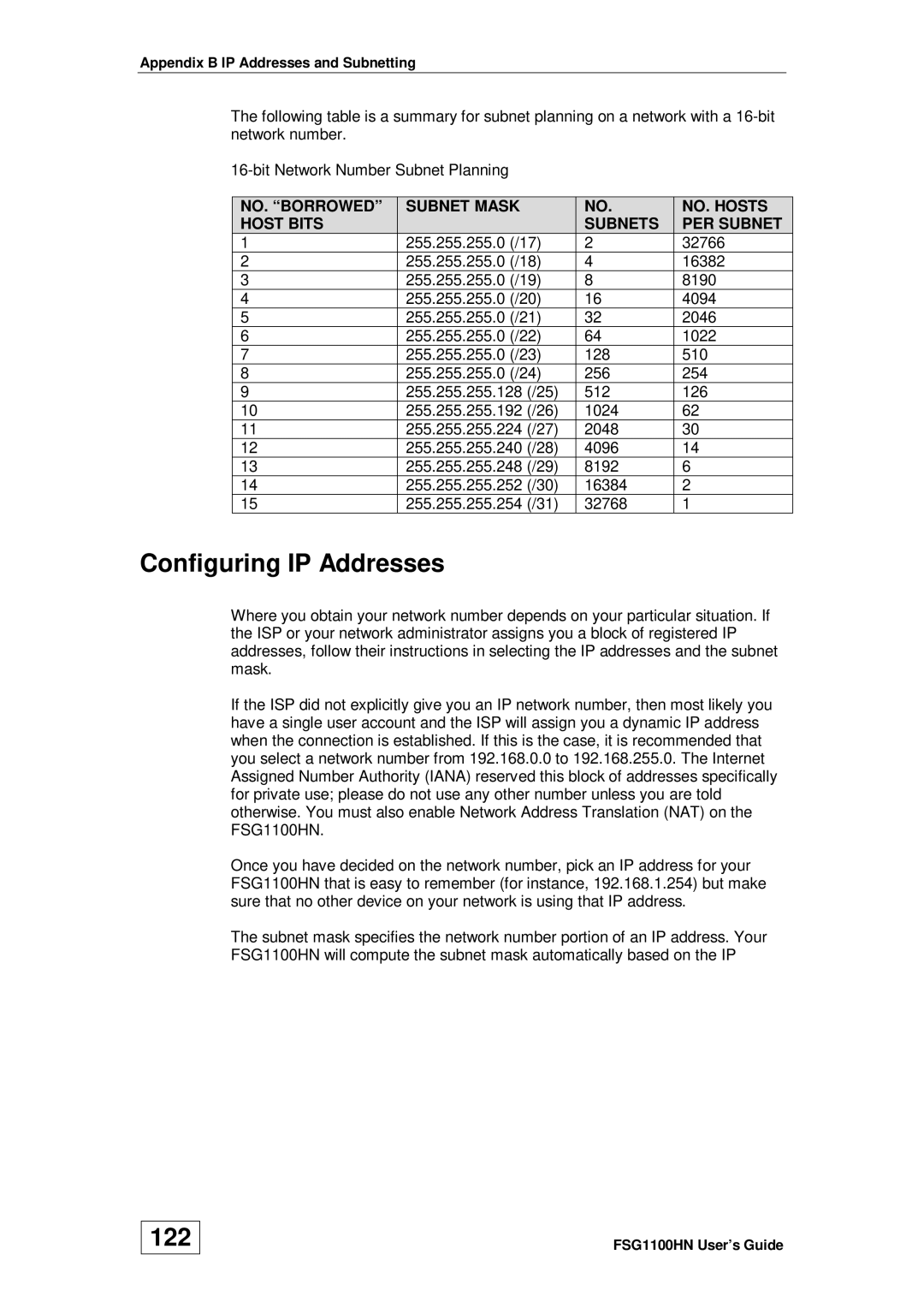 ZyXEL Communications wireless active fiber router manual Configuring IP Addresses, 122 