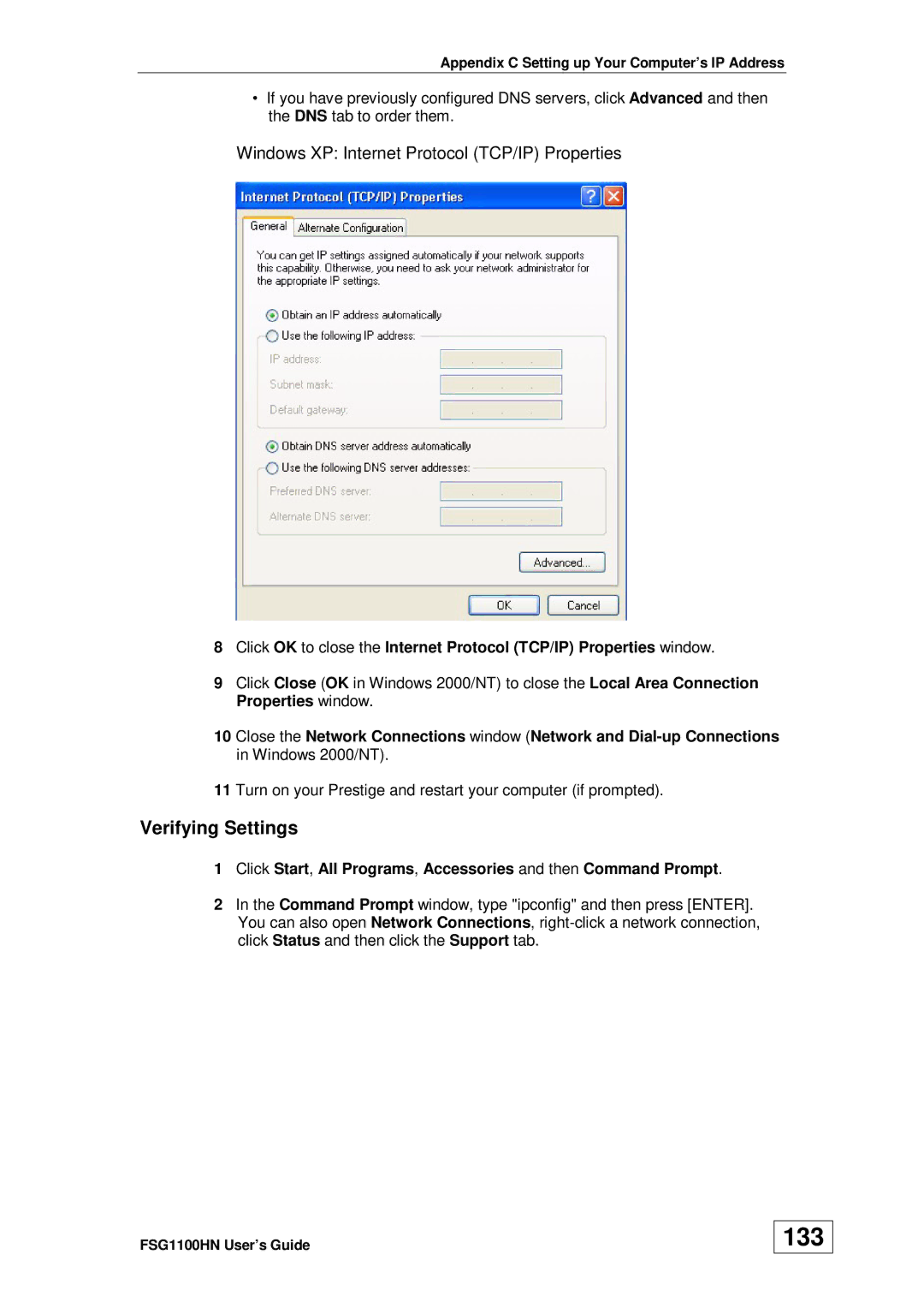 ZyXEL Communications wireless active fiber router manual 133, Verifying Settings 