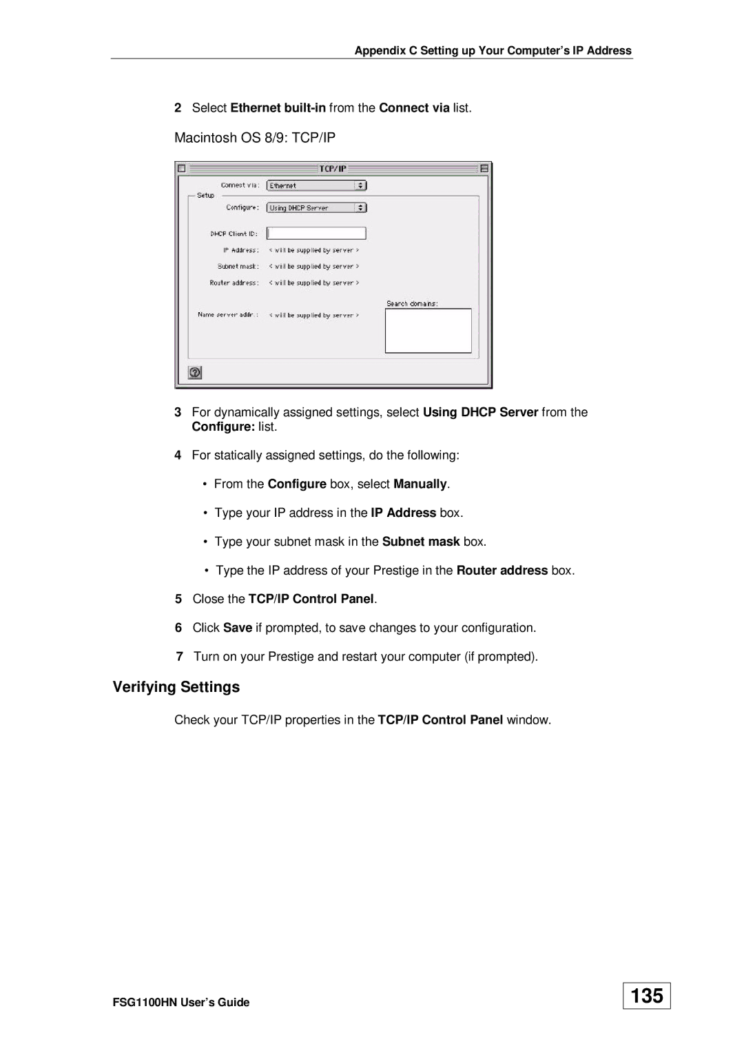 ZyXEL Communications wireless active fiber router manual 135, Macintosh OS 8/9 TCP/IP 