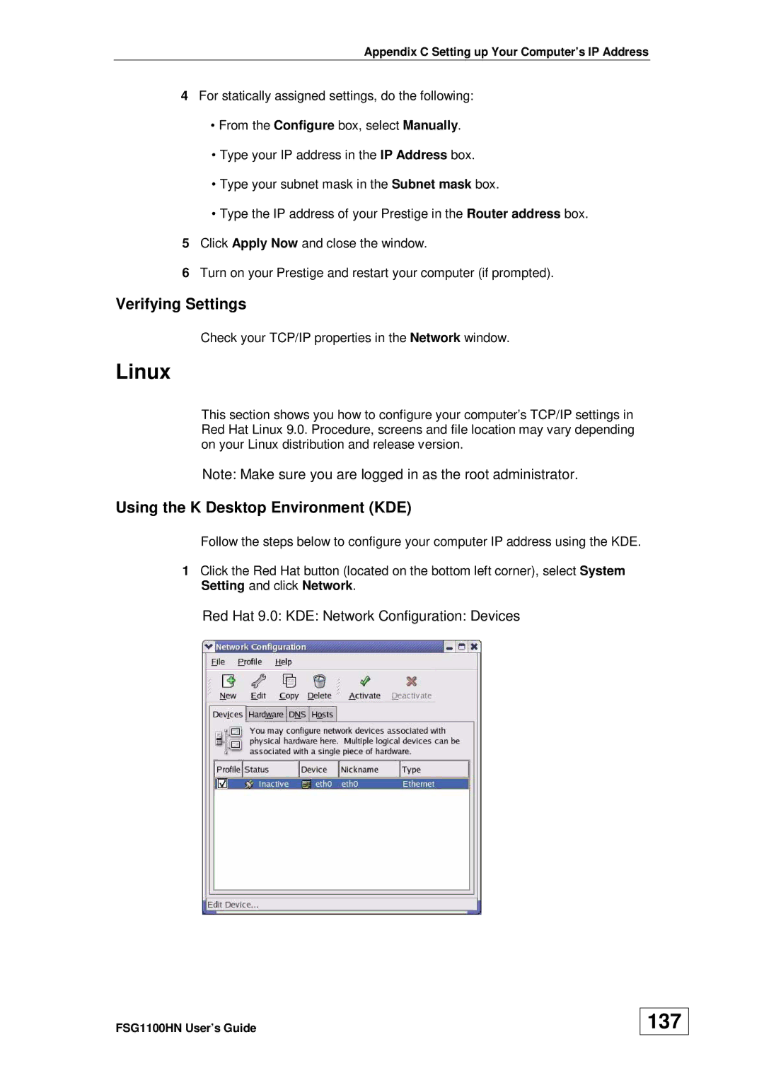 ZyXEL Communications wireless active fiber router manual Linux, 137, Using the K Desktop Environment KDE 