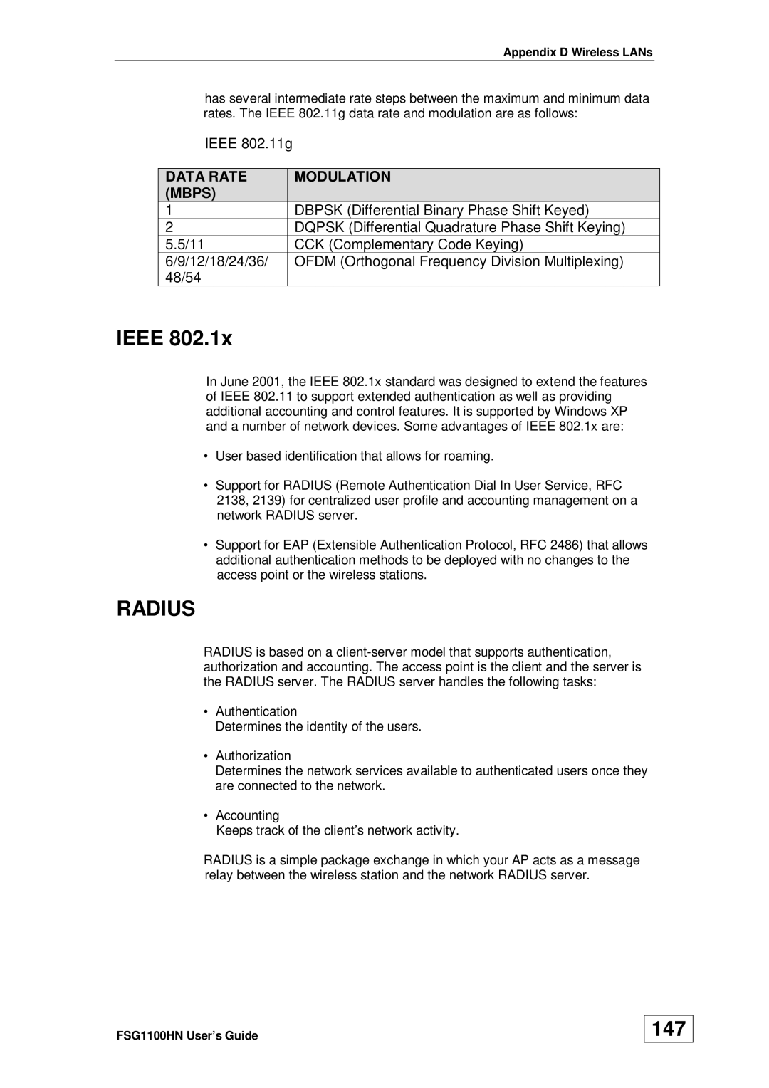 ZyXEL Communications wireless active fiber router manual Ieee, 147 