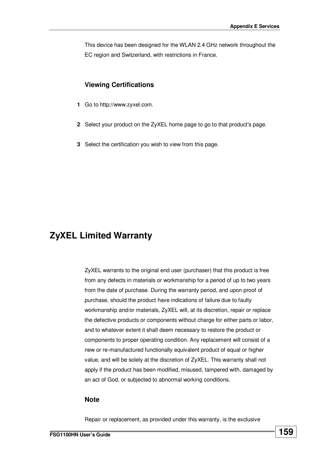 ZyXEL Communications wireless active fiber router manual ZyXEL Limited Warranty, 159, Viewing Certifications 