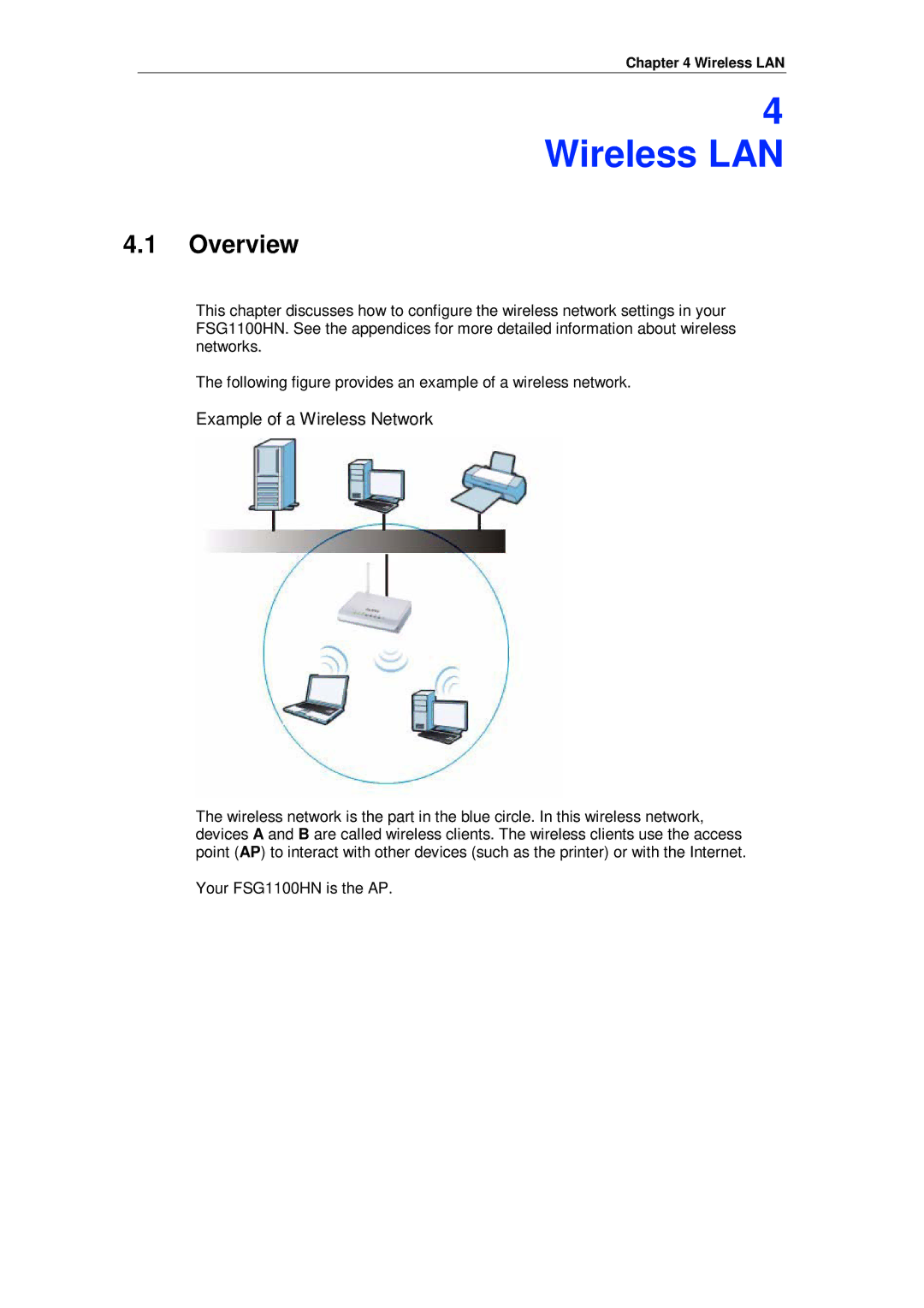 ZyXEL Communications wireless active fiber router manual Wireless LAN, Example of a Wireless Network 