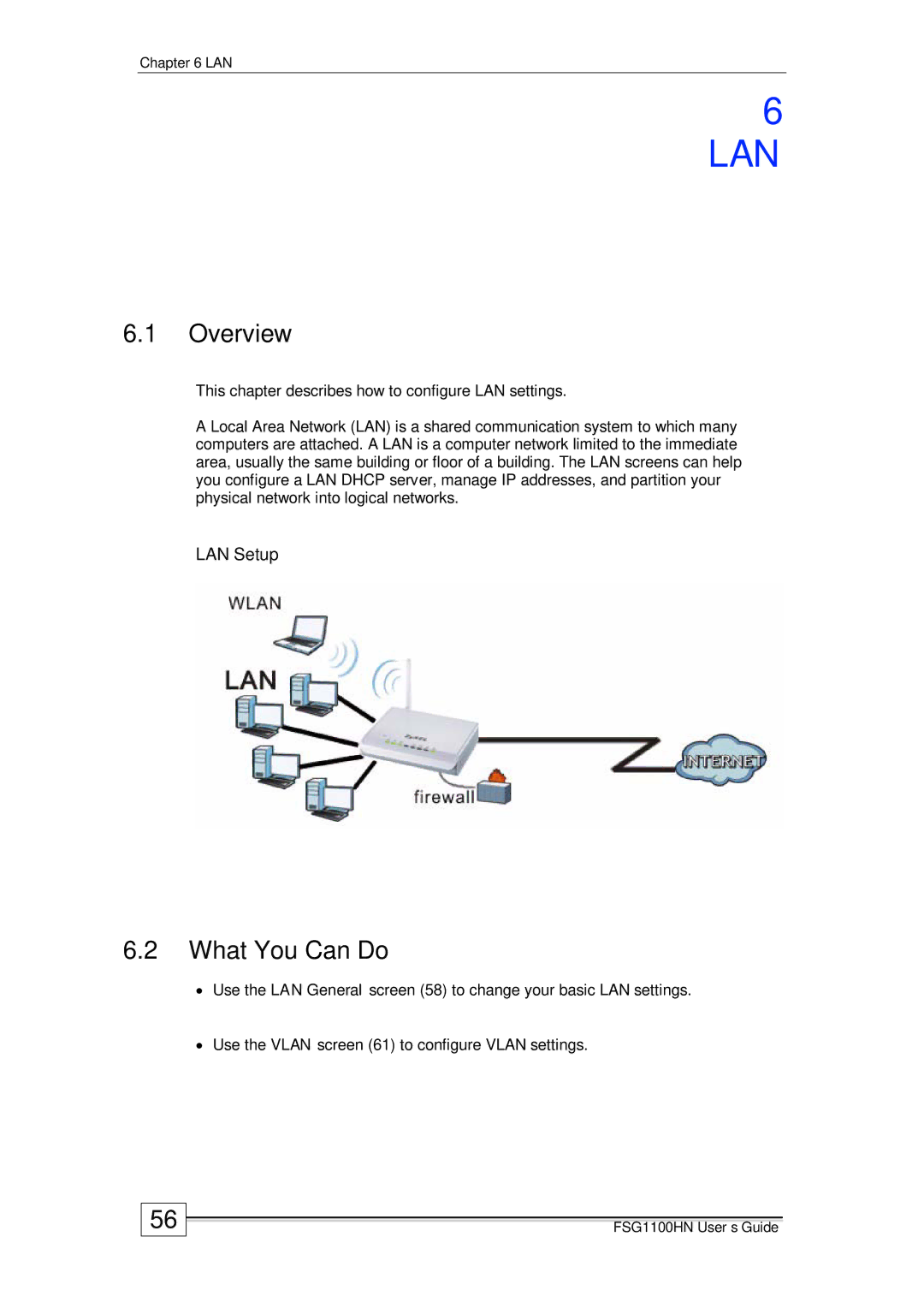 ZyXEL Communications wireless active fiber router manual Lan, LAN Setup 