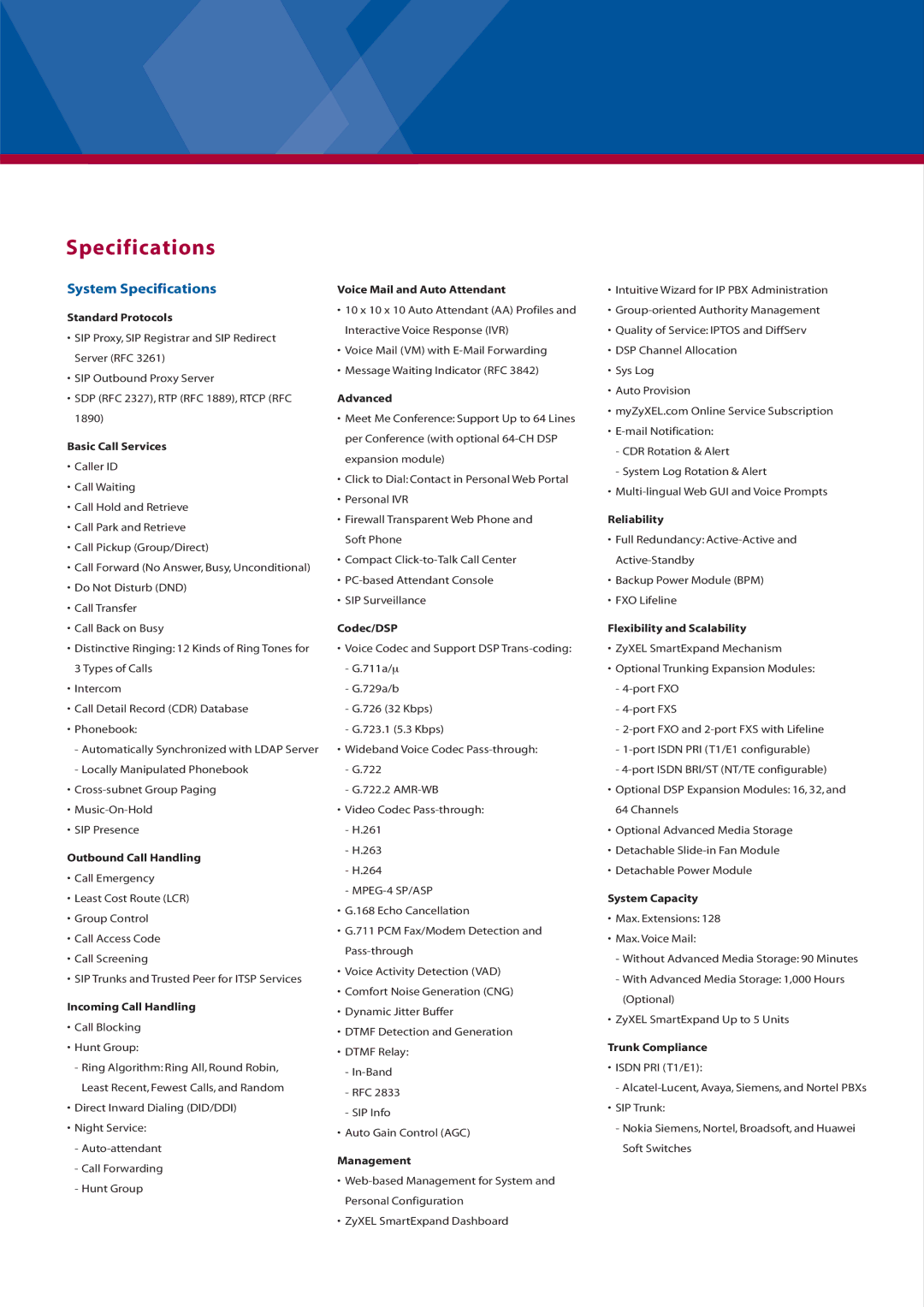 ZyXEL Communications X6004 manual System Specifications 