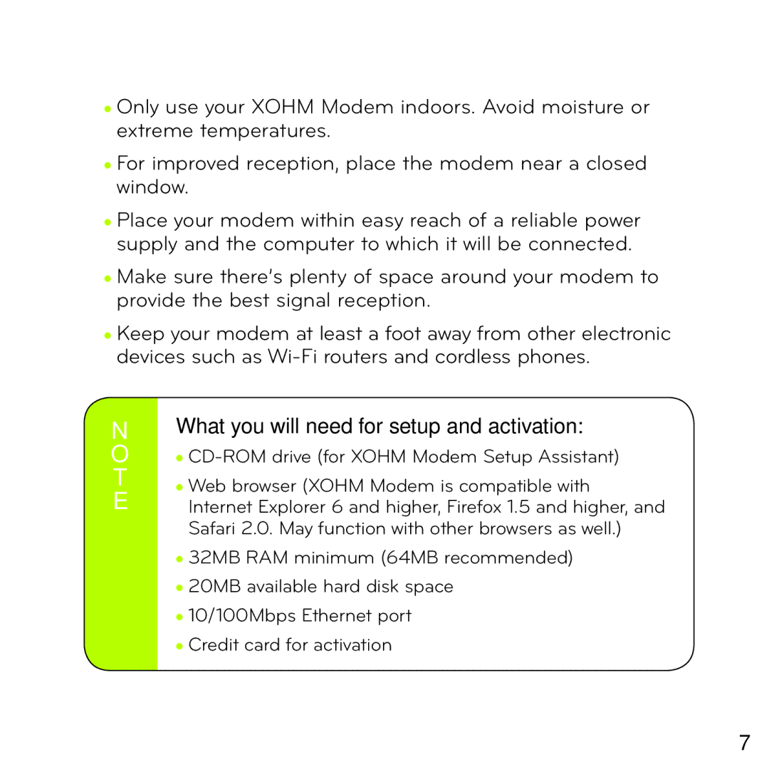 ZyXEL Communications XOHM manual What you will need for setup and activation 