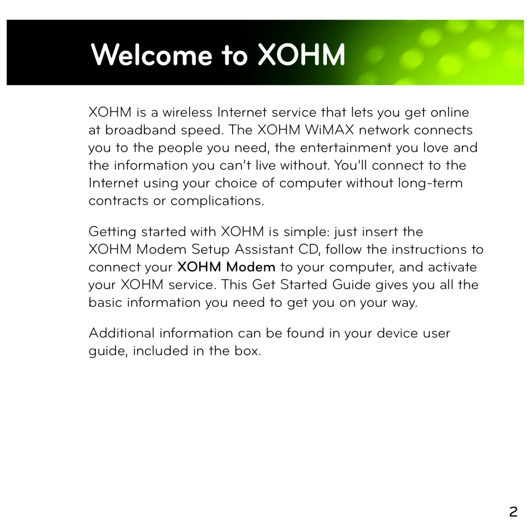 ZyXEL Communications manual Welcome to XOHM 