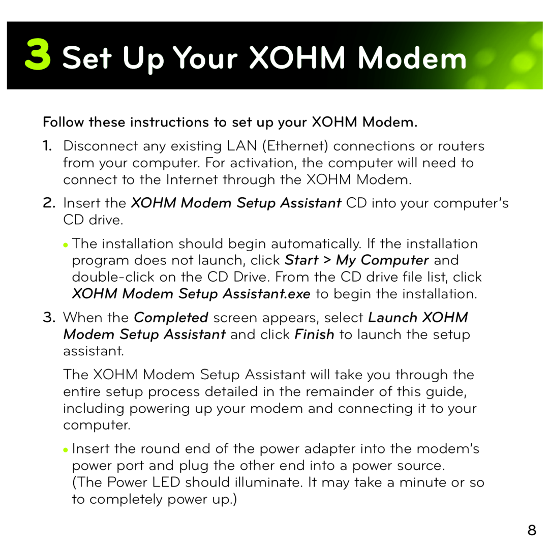 ZyXEL Communications manual Set Up Your XOHM Modem 